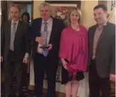  ??  ?? Michael Brennan, Committee Member,Hugh Slevin Chairman,Sinead Kiely, Secretary and Clive Slevin Pro Drumcliffe Handball Club at the awards.