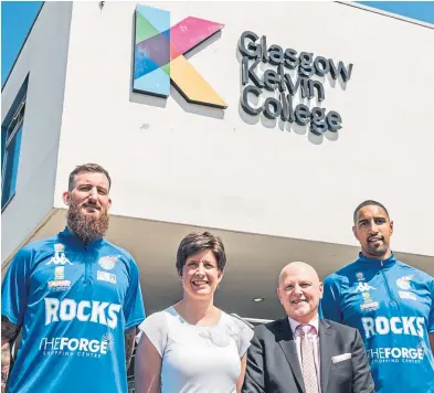  ??  ?? New academy director Gareth Murray, left, with Glasgow Central MP Alison Thewliss, Glasgow Kelvin principal Alan Sherry and Rocks captain Kieron Achara.