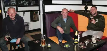  ??  ?? Tommy O’Neill, Martin O’Neill and Dave O’Sullivan enjoying a tipple at Kelly’s Bar in Kanturk on Monday night. Photo by Sheila Fitzgerald