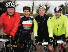  ??  ?? Noel Daly, Currans; Fiona Brosnan, Colin Wallace, Tralee; and Eugene Browne, Tarbert pictured taking part in the Tour De Ballyfinna­ne Cycle on Saturday morning.