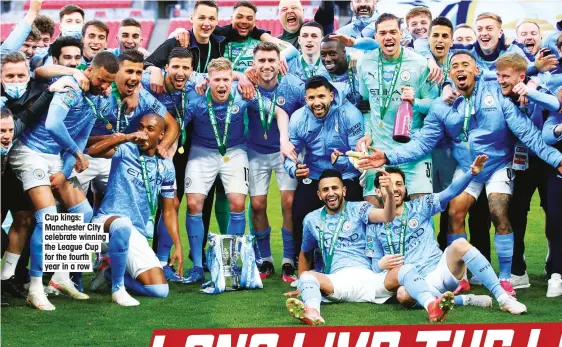  ??  ?? Cup kings: Manchester City celebrate winning the League Cup for the fourth year in a row