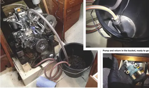  ??  ?? The circuit complete and ready to start pumping. You can pop any other bits that need cleaning (such as your thermostat) into the bucket of Rydlyme and watch them fizz Pump and return in the bucket, ready to go I also dropped my anti-siphon valve into...