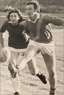  ??  ?? A Buffers Alley man with a football - and in the Senior championsh­ip too! This is Colm Doran doing the honours against Bannow-Ballymitty in Bellefield on July 6, 1979. And, for the record, the Alley won by a whopping 3-14 to 0-3!