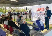  ?? ?? U.S. Senate candidate JD Vance speaks at a campaign event in Huber Heights on April 21.