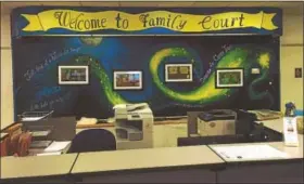  ?? SUBMITTED PHOTO ?? Montgomery County officials unveiled a “whimsical” mural to greet visitors and to brighten a Family Court facility as part of “Courting Art” program that this year focused on helping families and children in distress.