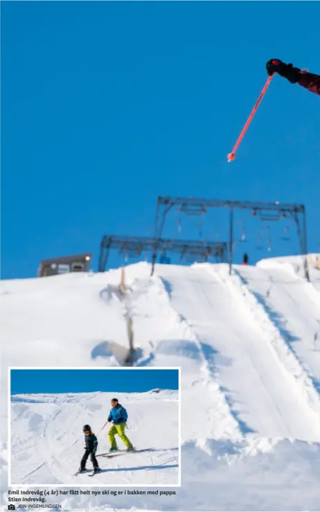  ?? JON INGEMUNDSE­N ?? Emil Indrevåg (4 år) har fått helt nye ski og er i bakken med pappa Stian Indrevåg.