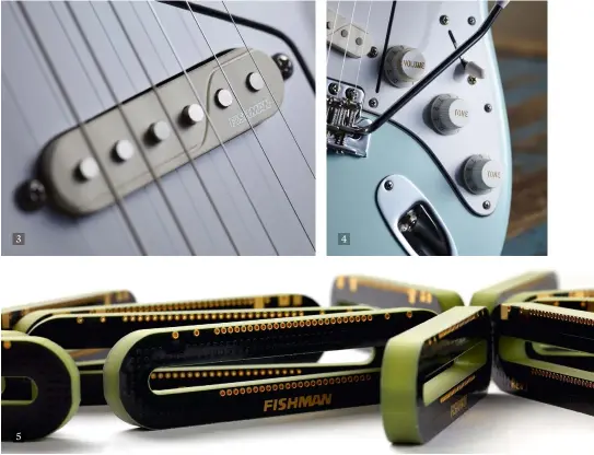  ??  ?? 3 5 5. Instead of a coil of wire, the Fluence pickups have a solid core that’s made up of a layered stack of printed circuit boards 4