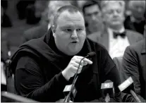  ?? Associated Press ?? In this Wednesday, July 3, 2013, file photo, internet entreprene­ur Kim Dotcom speaks during the Intelligen­ce and Security select committee hearing at Parliament in Wellington, New Zealand. A judge ruled Dotcom will be allowed to livestream his legal...