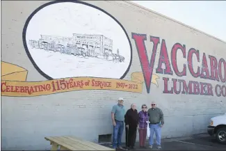  ?? Brodie Johnson • Times-Herald ?? The Vaccaro Lumber Company recently celebrated 115 years of serving Forrest City and St. Francis County on Thursday. Gazzola and Becky Vaccaro, center, are pictured with two of their sons, Chris, left and Victor Vaccaro in front of the families building.