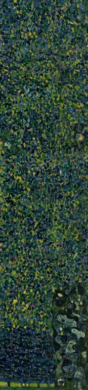  ??  ?? Avec « Le Parc », 1910, Gustav Klimt se montre particuliè­rement audacieux : renonçant à la perspectiv­e, il noie l’espace pictural sous des camaïeux de vert, de jaune et de bleu mêlés qui évoquent une compositio­n quasi abstraite. Ci-dessous, Koloman...
