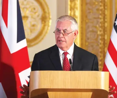  ??  ?? US Secretary of State Rex Tillerson addresses a press conference in London on Thursday. (AFP)