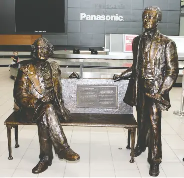  ?? JOHN ELLIOTT / POSTMEDIA NEWS FILES ?? A bench with statues of Sir John A. Macdonald and Sir George-etienne Cartier at Ottawa Internatio­nal Airport was deemed an “emotional trigger” and removed.