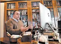  ?? CHRIS SWEDA/CHICAGO TRIBUNE ?? Cook County Assessor Fritz Kaegi sits in his home office in Oak Park while video conferenci­ng with a group Thursday.