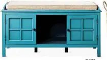  ?? TARGET target.com). ?? The Windham entryway bench in teal, with cupboards and a place, makes best use of limited real estate ($170,