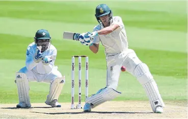  ?? /Lee Warren/Gallo Images ?? Fine start: Zubayr Hamza attacks the ball during his Test debut against Pakistan at the Wanderers in January.