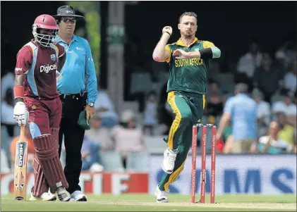  ?? PHOTO: DUIF DU TOIT/GALLO IMAGES ?? PACE ACE: Dale Steyn, seen here bowling against West Indies last month, has recovered from a bout of flu and should boost SA ’ s attack ahead of their match against India