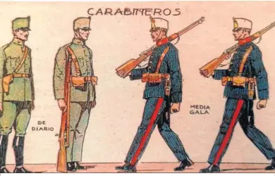  ?? ?? Uniformes de Carabinero­s publicados en la revista infantil ‘Macaco’ (Madrid, 1928-1930).