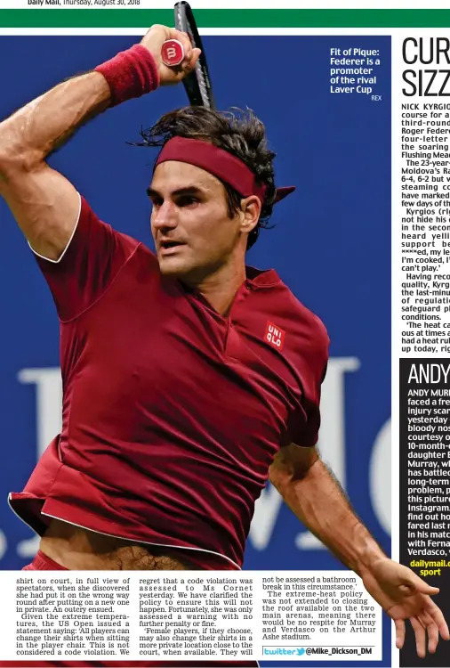  ?? REX ?? Fit of Pique: Federer is a promoter of the rival Laver Cup