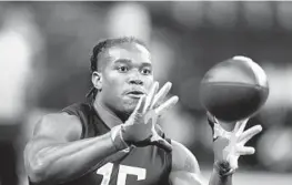  ?? DARRON CUMMINGS/AP ?? Tennessee wide receiver Velus Jones runs a drill during the NFL scouting combine March 3 in Indianapol­is.