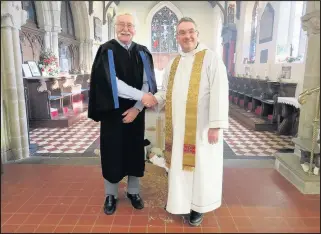  ??  ?? The Rector of Burbage with Aston Flamville, the Rev Andrew Hall, right, officially welcomed Phillip Herbert from Hinckley as new organist at St Catherine’s Church, Burbage, during a service at Candlemas