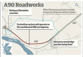  ??  ?? A contraflow system will be in operation and temporary diversions will also occur along the stretch of the A90 for the flyover repair works to be completed after a lorry collided with the bridge last year.