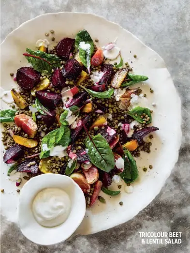  ??  ?? TRICOLOUR BEET & LENTIL SALAD