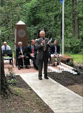  ?? SUBMITTED PHOTO ?? Medal of Honor recipient Gen. James Livingston (Marines, Vietnam) addresses the crowd gathered for the rededicati­on.