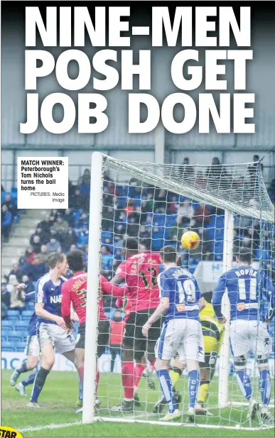  ?? PICTURES: Media
Image ?? STAR MAN JAY O'SHEA Cheste
rfield MATCH WINNER: Peterborou­gh’s Tom Nichols turns the ball home