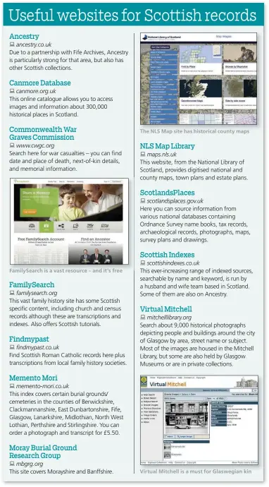  ??  ?? FamilySear­ch is a vast resource – and it’s free The NLS Map site has historical county maps Virtual Mitchell is a must for Glaswegian kin