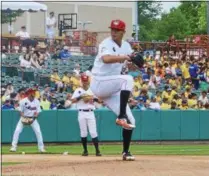  ?? PHOTO BY JOE BOYLE ?? Juan Pablo Lopez started on the mound for the ValleyCats on July 26, 2018.