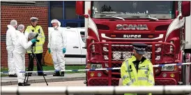  ?? Picture: LEON NEAL/GETTY ?? HORROR: Police and forensics officers with container in which 39 people, believed to be Vietnamese migrants, were found dead