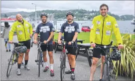  ??  ?? From left, Ryan Grant, Ruaridh Jackson, Andrew Easson and Richie Vernon ended their first day’s cycling in Oban.