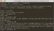  ??  ?? Figure 2: the kind of output randomPass.c generates, as well as the command used for compiling it.