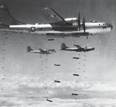  ?? Rex Features ?? US Air Force B-29 Superfortr­esses on a bombing mission over Konan, North Korea.