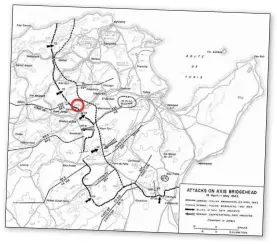  ?? ?? ■ Right: Map of the Allied offensive on Tunis between 19 April and 1 May 1943. Longstop Hill, Hill 290, alongside the important road from Medjez el Bab to Tunis, is circled and shows its vital strategic position.