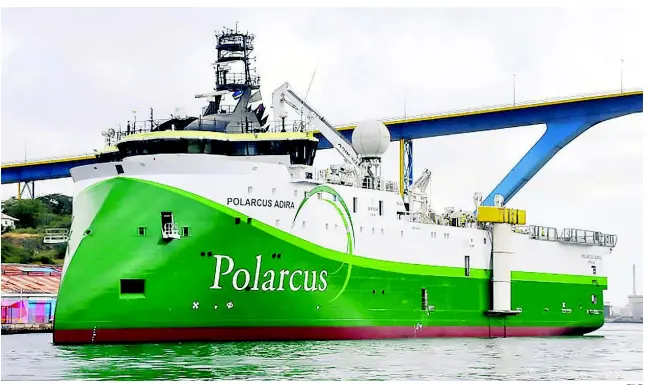  ?? FILE ?? The ‘Polarcus Adira’ was the ship used to carry out the 3D seismic survey in the Walton-Morant Basin in April and May of 2018.