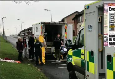  ??  ?? An ambulance took Robert Comrie to hospital after he waited just under three hours, and above, last night’s front page