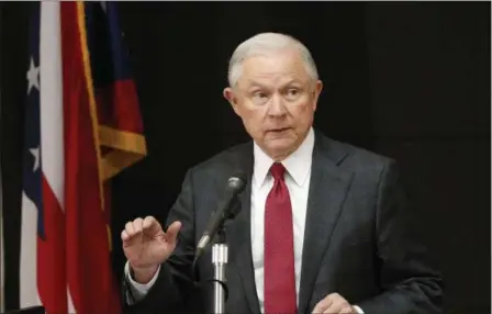  ?? JAY LAPRETE — THE ASSOCIATED PRESS FILE ?? Attorney General Jeff Sessions speaks in Columbus, Ohio. Sessions moved Thursday to again punish so-called sanctuary cities, this time threatenin­g to deny federal crime-fighting resources to four cities beset by violence if they don’t step up efforts...