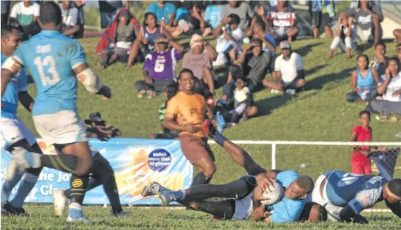  ??  ?? Suva fullback Enele Malele scores one of his two tries against Nadi at Prince Charles Park, Nadi, on August 8, 2020.
Photo: Waisea Nasokia