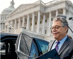  ??  ?? Democrat Senator Al Franken leaves the Capitol after speaking on the Senate floor yesterday. Franken said he would resign from the Senate in coming weeks following a wave of sexual misconduct allegation­s and a collapse of support from his Democratic...