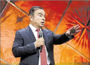  ?? AP/THIBAULT CAMUS ?? Carlos Ghosn, head of the Renault-Nissan-Mitsubishi alliance, is betting that more and more drivers will start choosing electric cars. “This is coming,” he said Friday in Paris.