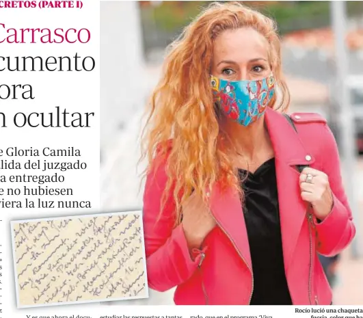  ?? // GTRES ?? Rocío lució una chaqueta fucsia, color que ha convertido en icono feminista