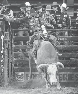  ?? DOUG KAPUSTIN FOR USA TODAY ?? J.B. Mauney competes in the Profession­al Bull Riders event at George Mason University in Fairfax, Virginia, on Sunday.