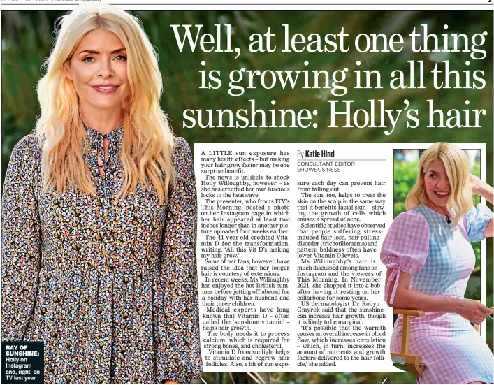  ?? ?? RAY OF SUNSHINE: Holly on Instagram and, right, on TV last year