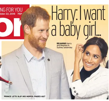  ??  ?? BEAMING Harry and Meghan in Sydney yesterday