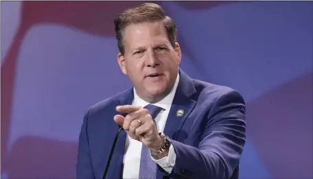  ?? AP FILE PHOTO — JOHN LOCHER ?? N.H. Gov. Chris Sununu speaks at an annual leadership meeting of the Republican Jewish Coalition last November in Las Vegas.