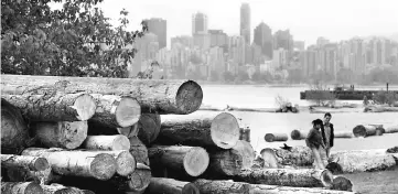  ??  ?? A pile of cut logs sit on Spanish Banks in Vancouver, British Columbia, Canada. The US Internatio­nal Trade Commission said it made a final finding that exports of softwood lumber from Canada injure US producers, virtually ensuring that hefty duties on...