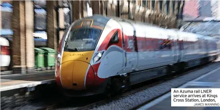  ?? JAMES MANNING ?? An Azuma rail LNER service arrives at Kings Cross Station, London,