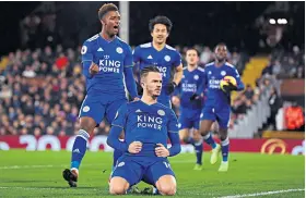  ??  ?? Relief: James Maddison celebrates his equaliser for Leicester City