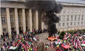  ?? Photograph: Anadolu/Getty Images ?? Polish farmers taking part in a protest against the EU green deal and the import of Ukrainian grain in Wrocław in February.